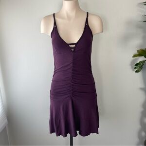 Nomads Hemp Wear Ruched Drop Waist Mini Tank Dress Purple Size Small